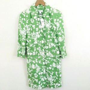 NWT! LOFT Green White Floral Long Coat